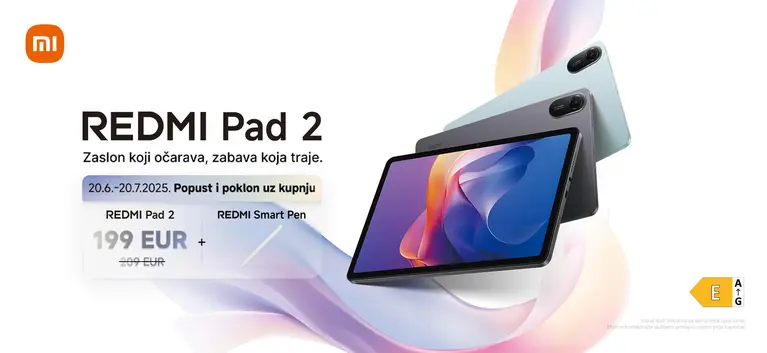 Redmi Pad 2 Tablet Redmi pad 2 s desne strane s olovkom koja dolazi gratis uz uređaj